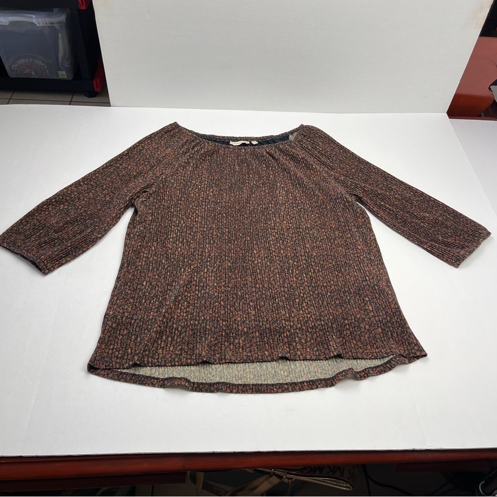 Soft Surroundings Carmella‎ Metallic Top Womens SZ Large Brown Black Gold Blouse
